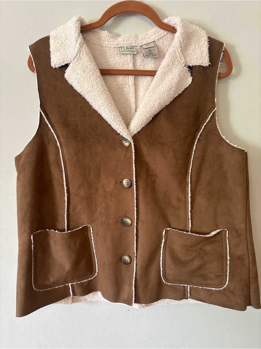 L.L. Bean Women's Vintage Y2K XL Petite Brown Faux Suede Sherpa Lined Vest